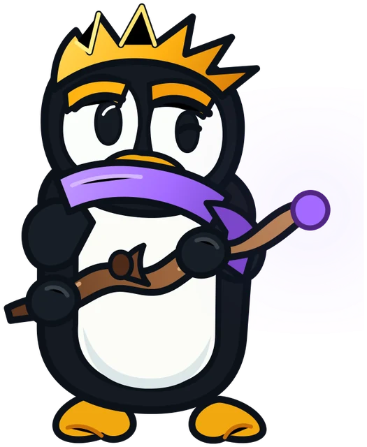 A Rockhopper Hexling with a golden crest holding a spark wand